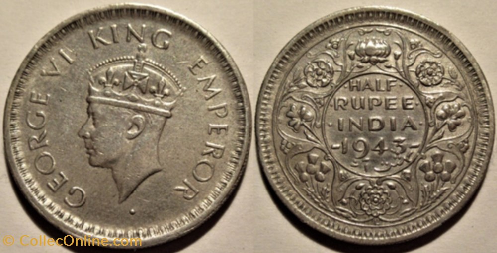 George VI - Half Rupee 1943 Lahore - British Raj (ex.2) monnaies monde inde george vi half rupee 1943 lahore british raj ex 2
