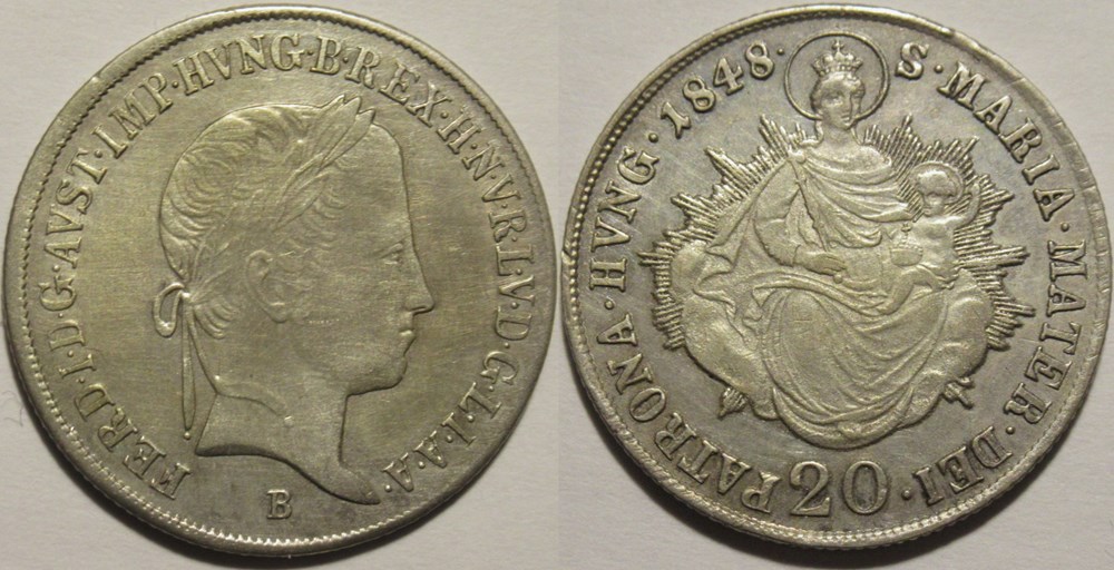 monnaies europe medievale royaume de hongrie 20 krajczar 1848 kremnica hungary kingdom ferdinand i v of austria
