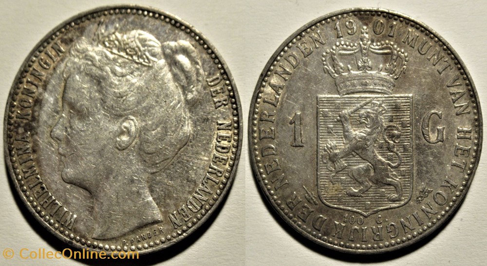 Wilhelmina of Nederland - 1 Gulden 1901 monnaies monde pays bas wilhelmina of nederland 1 gulden 1901