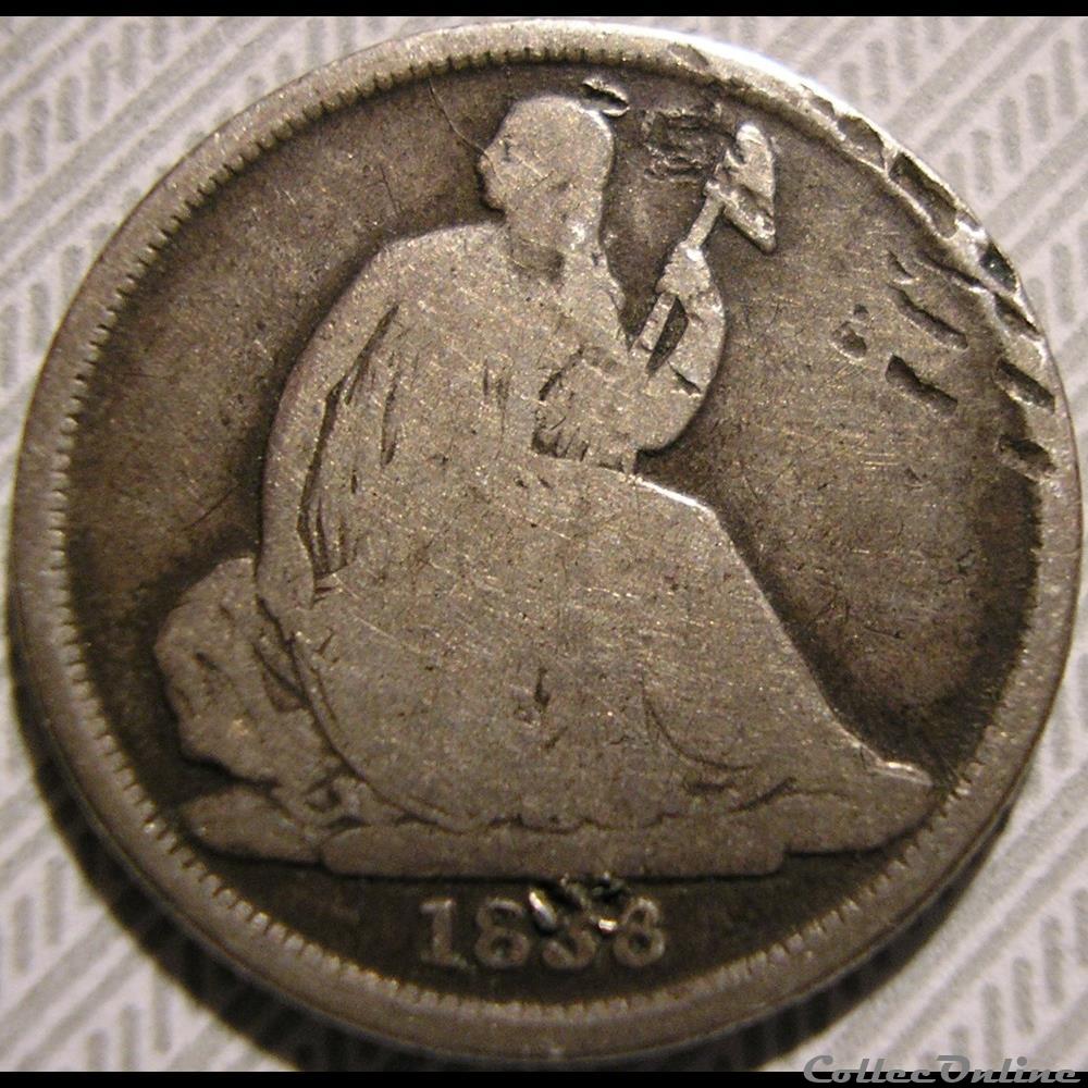 1838 o Dime / 10 Cents (ex.2) monnaie monde etat uni 1838 o dime 10 cents ex 2