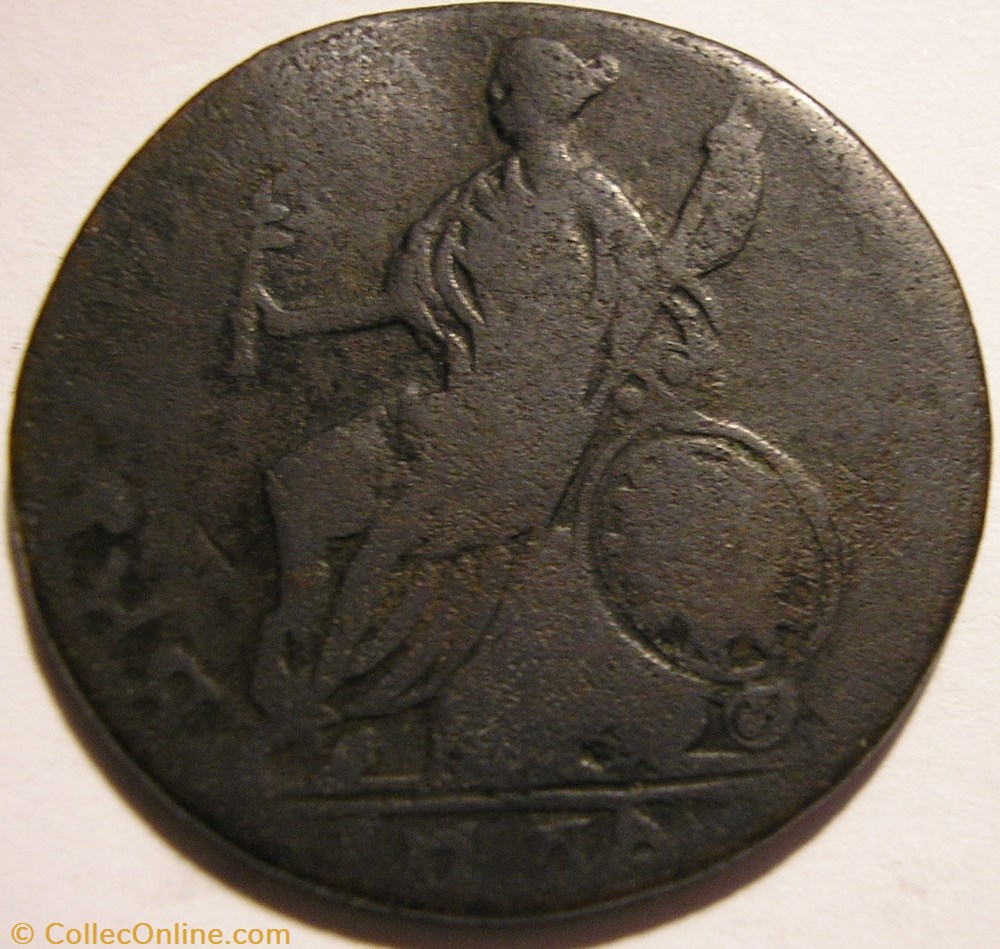 1774 Half Penny No Regal - George III of Great Britain (ex.2) monnaies monde royaume uni 1774 half penny no regal george iii of great britain ex 2