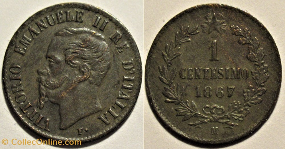 1867 Royaume d'Italie, Centesimo, Milano - Die Crack or repunched date monnaies monde 1867 royaume italie centesimo milano die crack or repunched date
