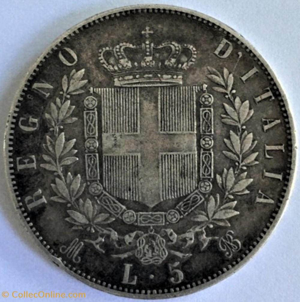 monnaies monde italie 1875 regno italia 5 lire milano vittorio emanuele ii