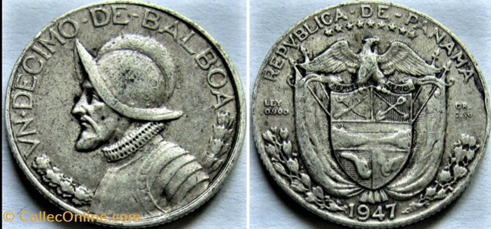 Panama - Decimo, 1/10 Balboa 1947 monnaies monde panama decimo 1 10 balboa 1947
