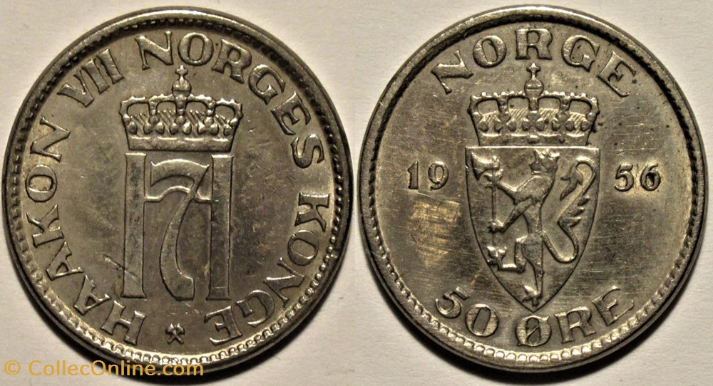 Haakon VII of Norway - 50 Øre 1956 monnaies monde norvege haakon vii of norway 50 re 1956