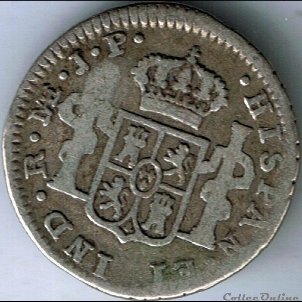 Peru - 1/2 Real 1818 Lima - Fernando VII de España 2 monnaies monde perou peru 1 2 real 1818 lima fernando vii de espana