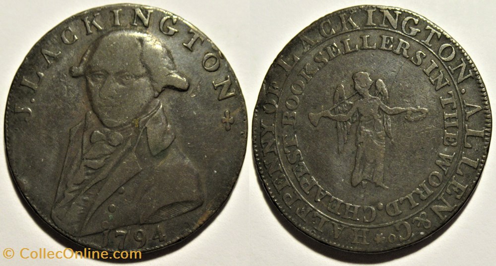 1794 HalfPenny - J. Lackington & Co, Booksellers Token, London, England (variety) monnaies monde royaume uni 1794 halfpenny j lackington co booksellers token london england variety