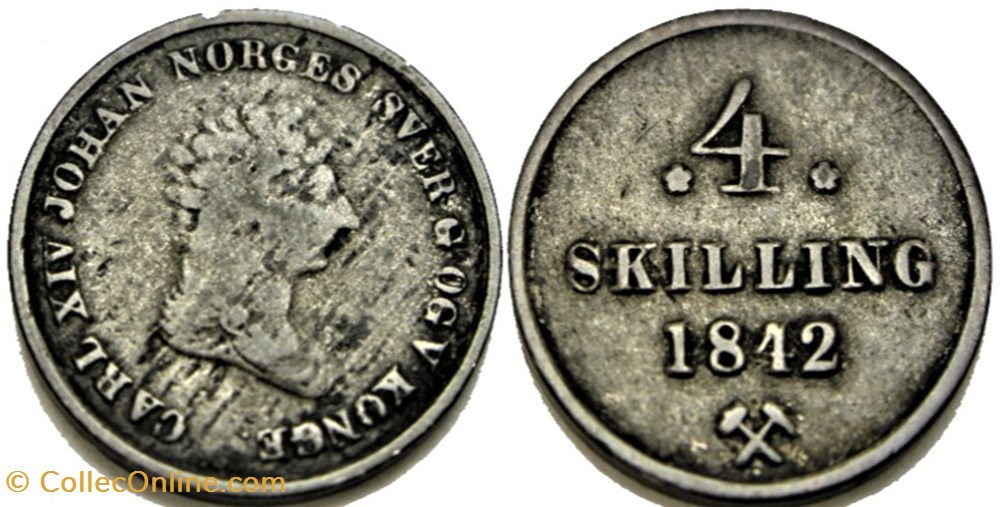 Carl XIV (III) Johan of Sweden - 4 Skilling 1842 Norway monnaies monde norvege carl xiv iii johan of sweden 4 skilling 1842 norway
