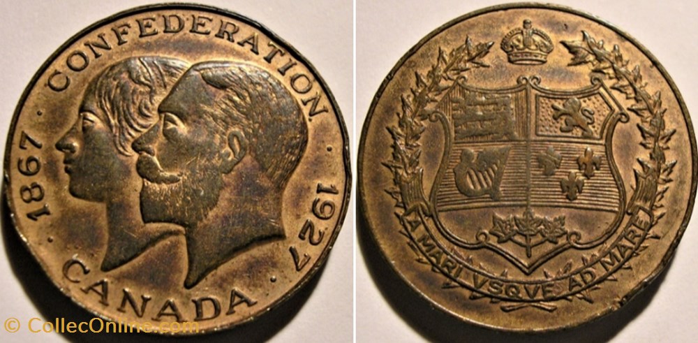 George V & Mary - 60th Confederation of Canada - Token 1867-1927 (ex.2) monnaie jeton mereaux george v mary 60th confederation of canada token 1867 1927 ex 2