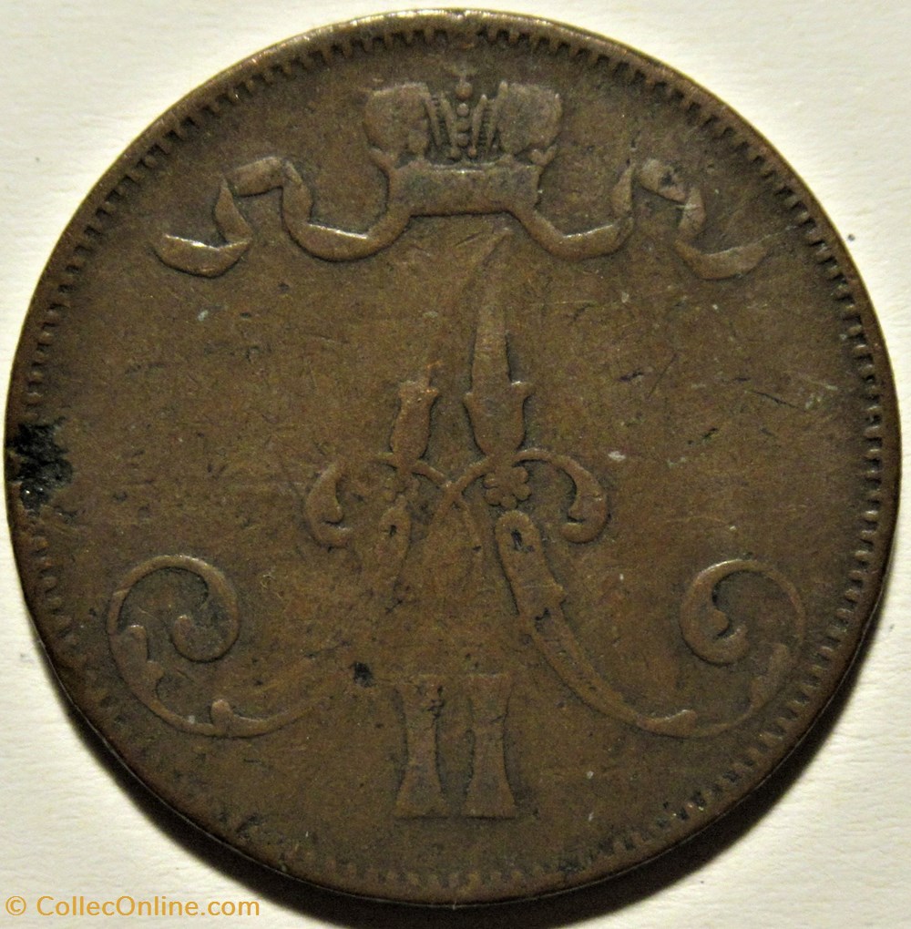 Alexander II of Russia - 5 Penniä 1875, Grand Duchy of Finland 2 monnaies monde finlande alexander ii of russia 5 pennia 1875 grand duchy of finland