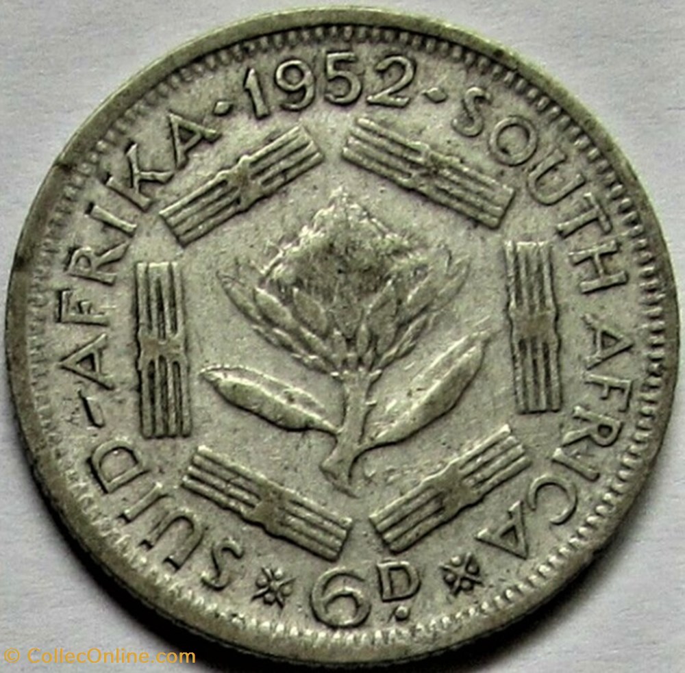 George VI - 6 Pence 1952 - South Africa 3 monnaies monde afrique du sud george vi 6 pence 1952 south africa