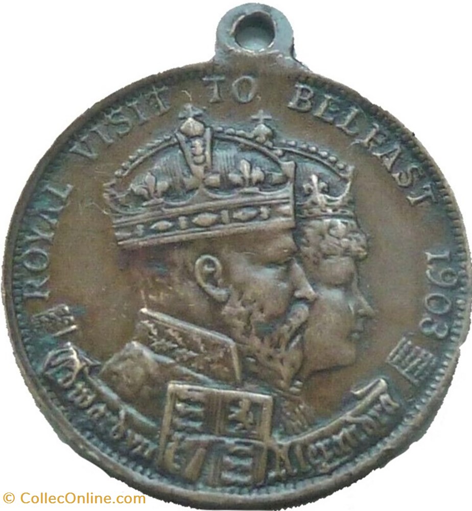 Edward VII & Alexandra - Medalet Royal Visit in 1903 to Belfast, Ireland 2 monnaie jeton mereaux edward vii alexandra medalet royal visit in 1903 to belfast ireland