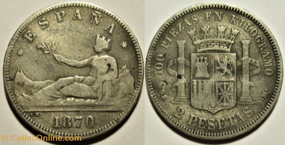 monnaies monde espagne 1870 2 pesetas provisional government of spain