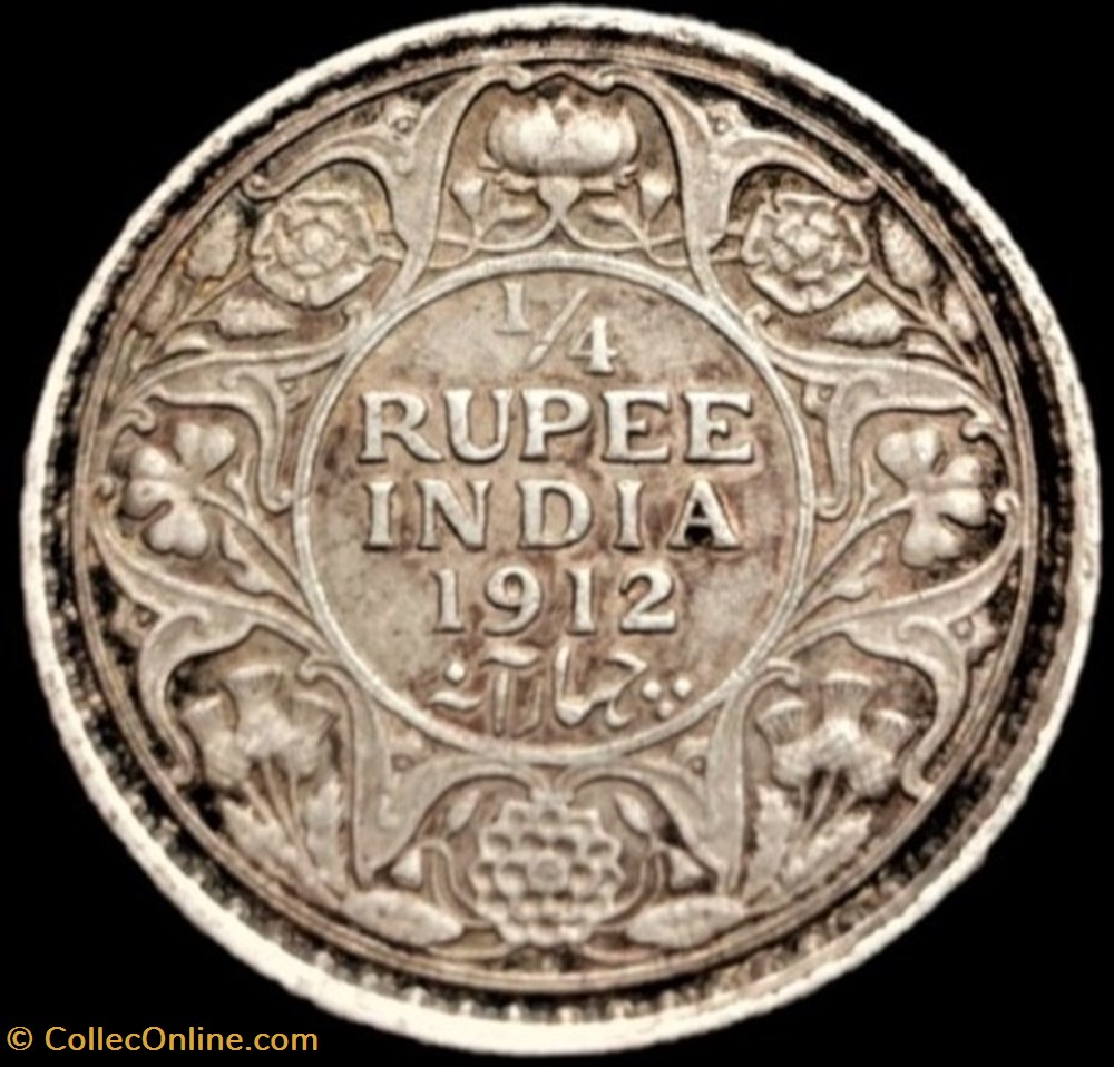 George V - 1/4 Rupee 1912 Bombay - British India monnaies monde inde george v 1 4 rupee 1912 bombay british india