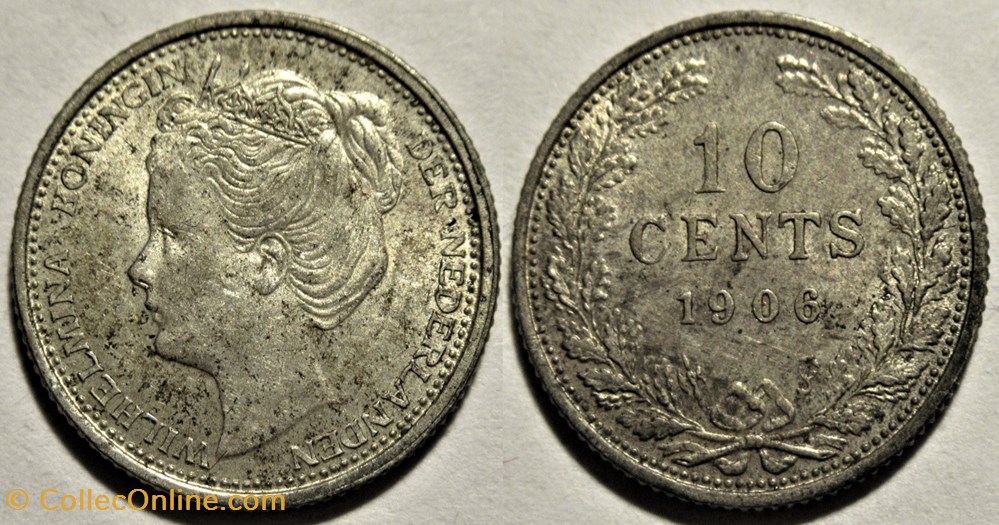 Wilhelmina of Nederland - 10 Cents 1906 monnaies monde pays bas wilhelmina of nederland 10 cents 1906