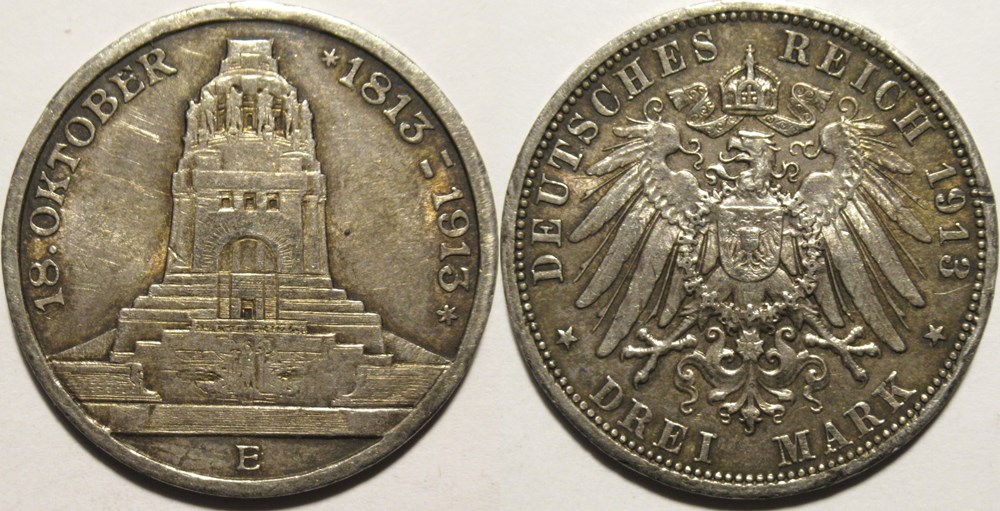Friedrich August III - 3 Mark 1913 Battle of Leipzig - Kingdom of Saxony monnaies europe medievale saint empire romain germanique friedrich august iii 3 mark 1913 battle of leipzig kingdom of saxony