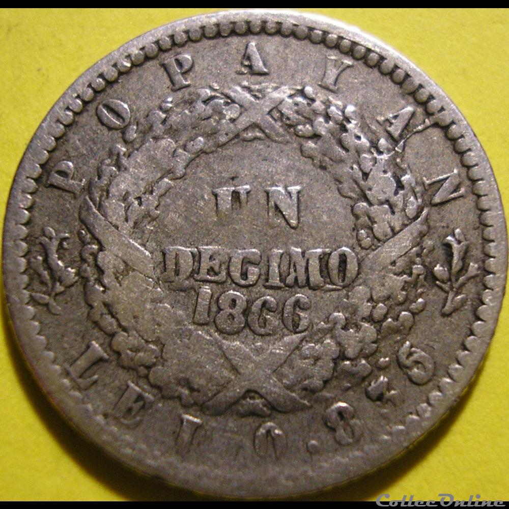 monnaie monde colombie 1 decimo 1866 popayan
