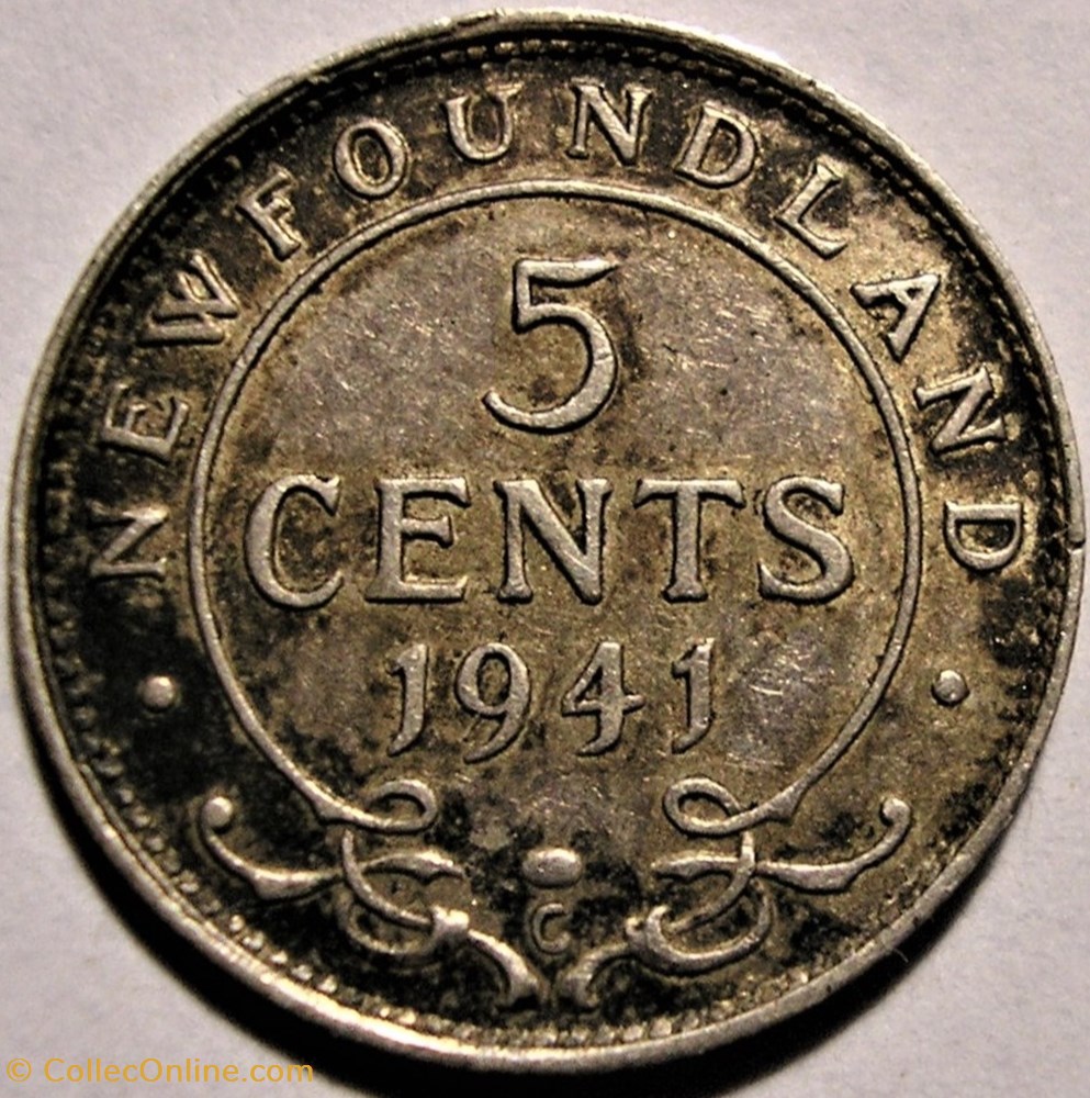 George VI - 5 Cents 1941C Newfoundland (ex.3) error monnaie monde canadum george vi 5 cents 1941c newfoundland ex 3 error