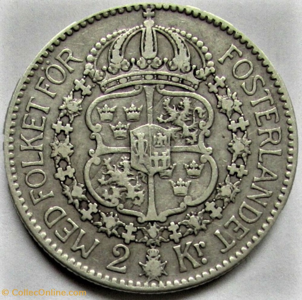 Gustaf V of Sweden - 2 Kronor 1913 3 monnaies monde suede gustaf v of sweden 2 kronor 1913
