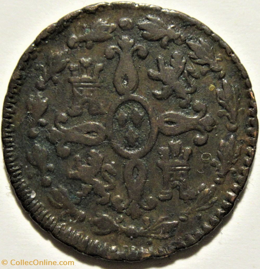 1827 Segovia 2 Maravedis (repunched date) - Fernando VII de España 3 monnaies monde espagne 1827 segovia 2 maravedis repunched date fernando vii de espana