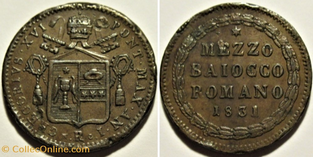 Gregory XVI, Pope - ½ Baiocco 1831, Anno I - Papal States monnaies monde vatican gregory xvi pope baiocco 1831 anno i papal states