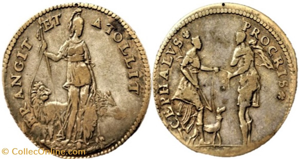 Minerva; Cephalus & Procris - Rechenpfennig Nürnberg, 1600' monnaies paranumismatique jetons poids minerva cephalus procris rechenpfennig nurnberg 1600