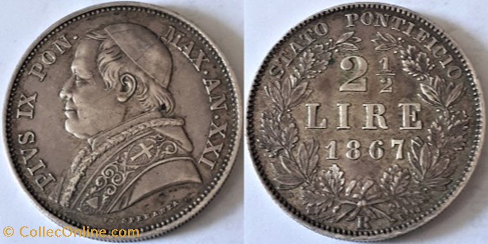 Pio IX, Papa - 2½ Lire 1867, Roma, Vaticano monnaies monde pio ix papa 2 lire 1867 roma vaticano