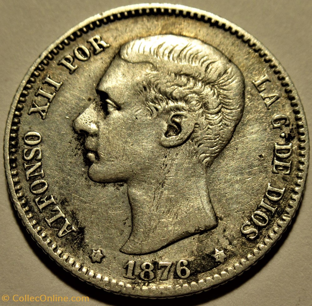 1876 - 1 Peseta - Alfonso XII de España (ex.2) 2 monnaies monde espagne 1876 1 peseta alfonso xii de espana ex 2