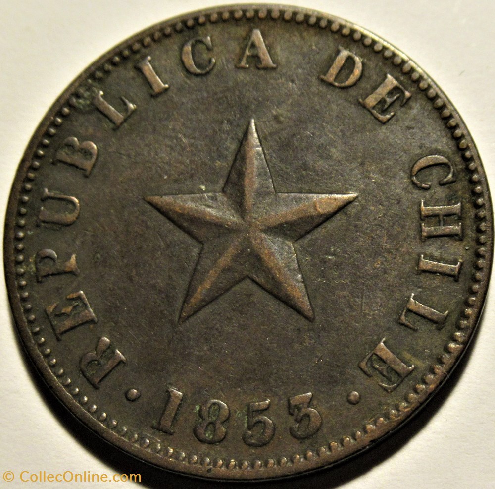 Chile - Un Centavo 1853 2 monnaies monde chili chile un centavo 1853