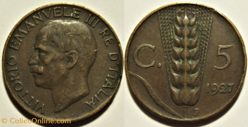 1927 Regno d'Italia, 5 Centesimi, Roma - Vittorio Emanuele III monnaies monde italie 1927 regno italia 5 centesimi roma vittorio emanuele iii