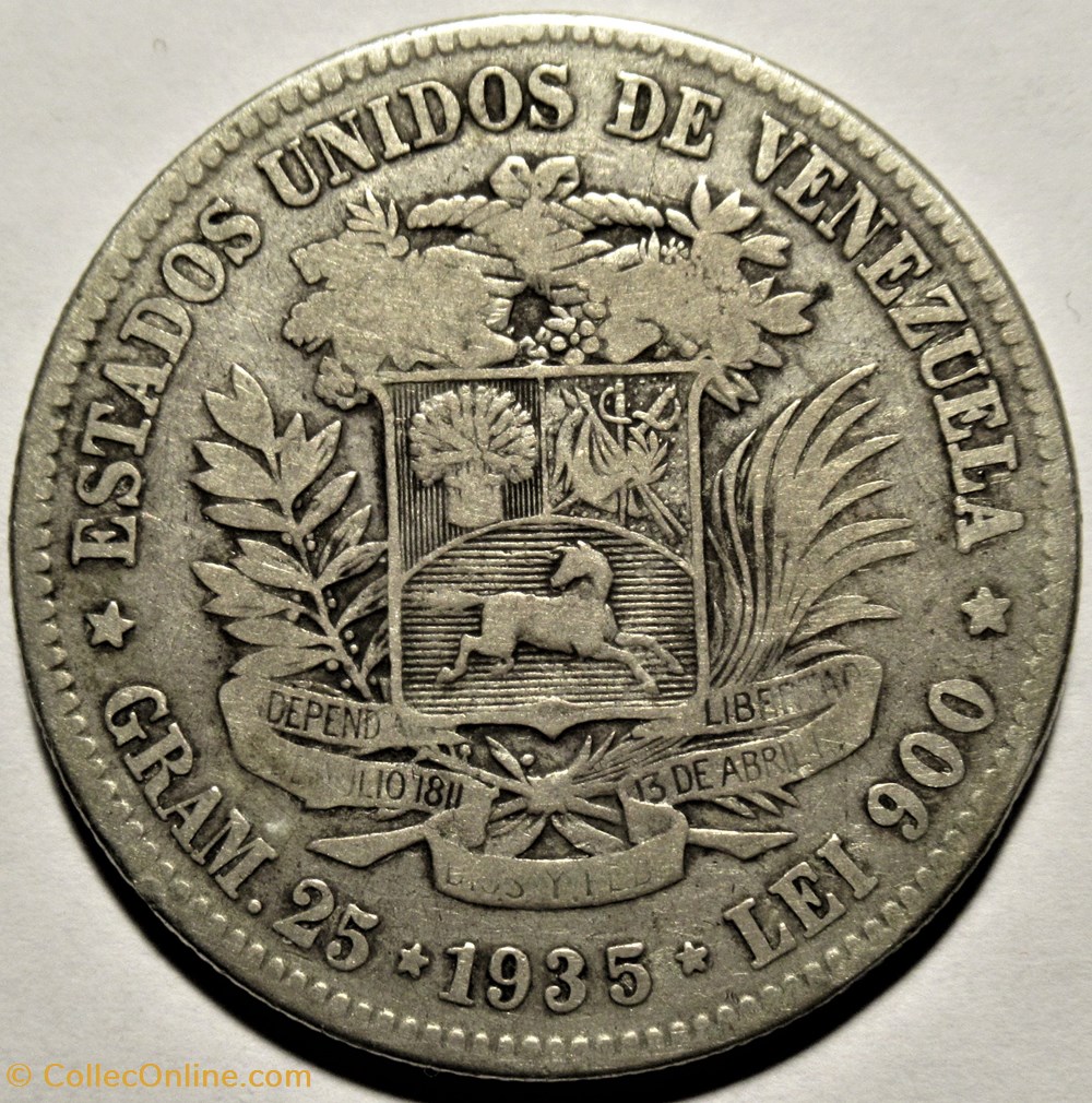 monnaies monde venezuela 5 bolivares 1935