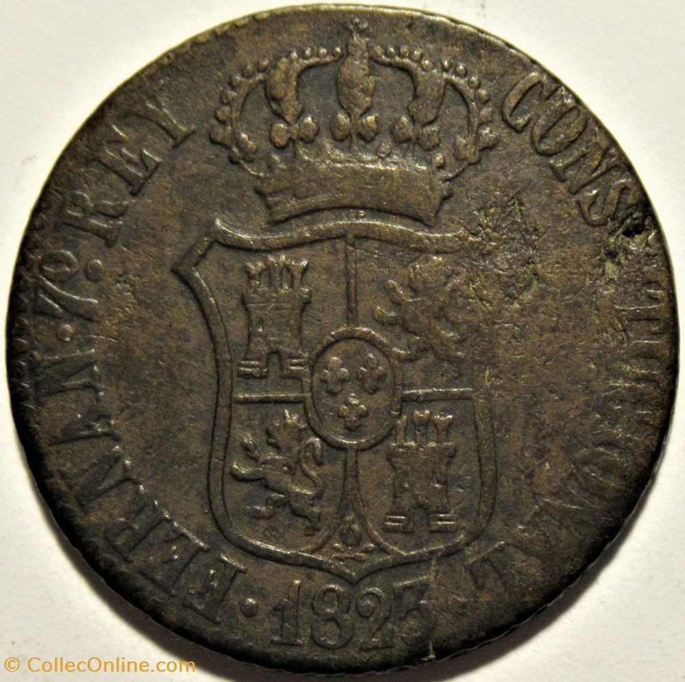 1823 Cataluña - 3 Quartos - Fernando VII de España 2 monnaies monde espagne 1823 cataluna 3 quartos fernando vii de espana