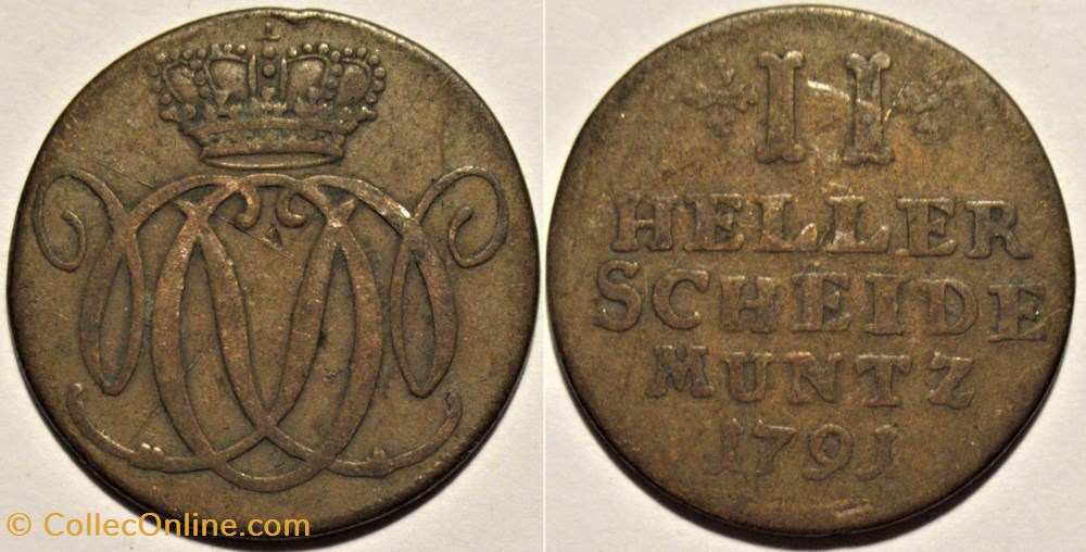 Willem V - 2 Heller 1791- Principality of Nassau-Dietz monnaies monde allemagne willem v 2 heller 1791 principality of nassau dietz