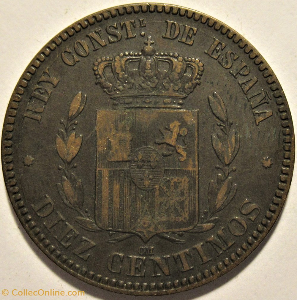1879 - Barcelona 10 Centimos - Alfonso XII de España 3 monnaies monde espagne 1879 barcelona 10 centimos alfonso xii de espana