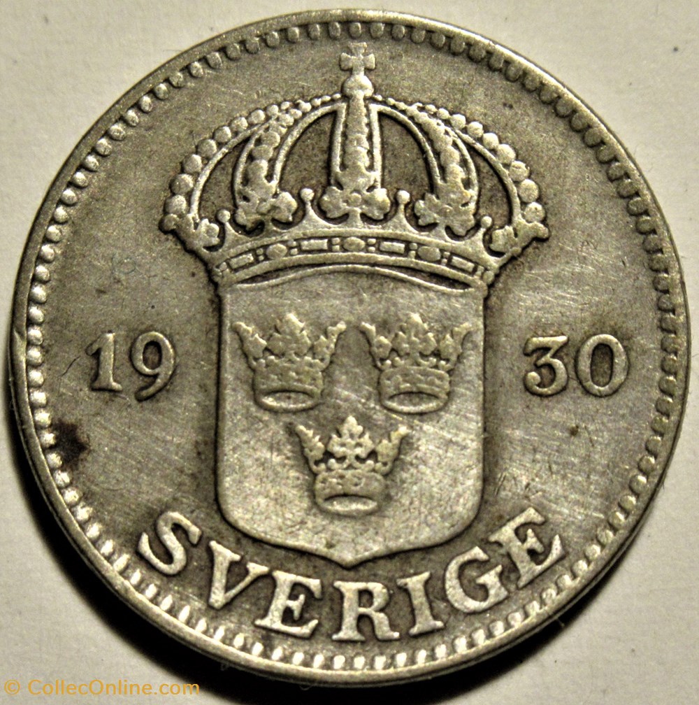 Gustaf V of Sweden - 25 Öre 1930 2 monnaies monde suede gustaf v of sweden 25 ore 1930