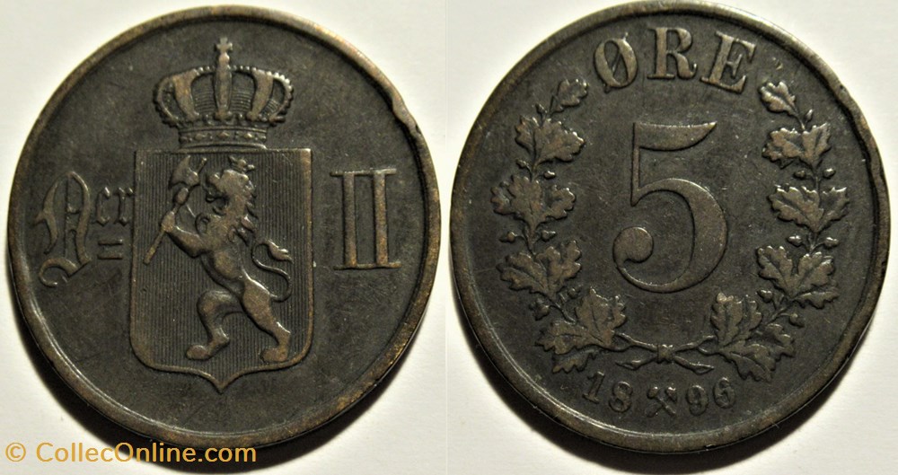 Norway - Oskar II - 5 Øre 1896 monnaies monde norvege norway oskar ii 5 re 1896