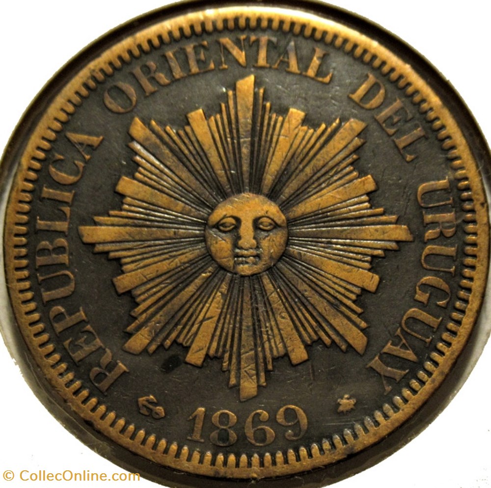 Uruguay - 4 Centésimos 1869 (ex.2) 2 monnaies monde uruguay 4 centesimos 1869 ex 2