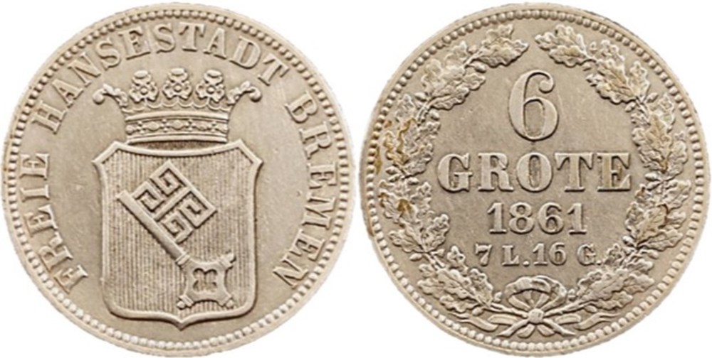 monnaies europe medievale saint empire romain germanique 1861 free city of bremen 6 grote 1 12 thaler