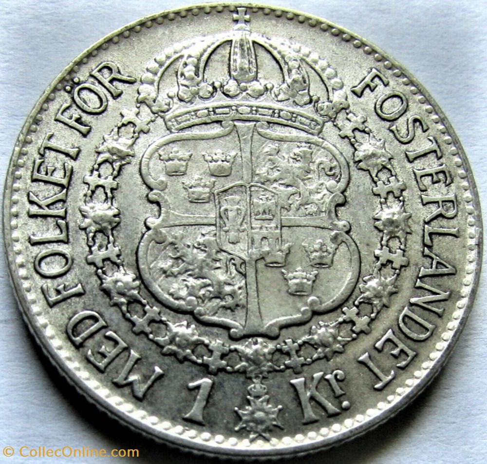 Gustaf V of Sweden - 1 Krona 1941 3 monnaies monde suede gustaf v of sweden 1 krona 1941