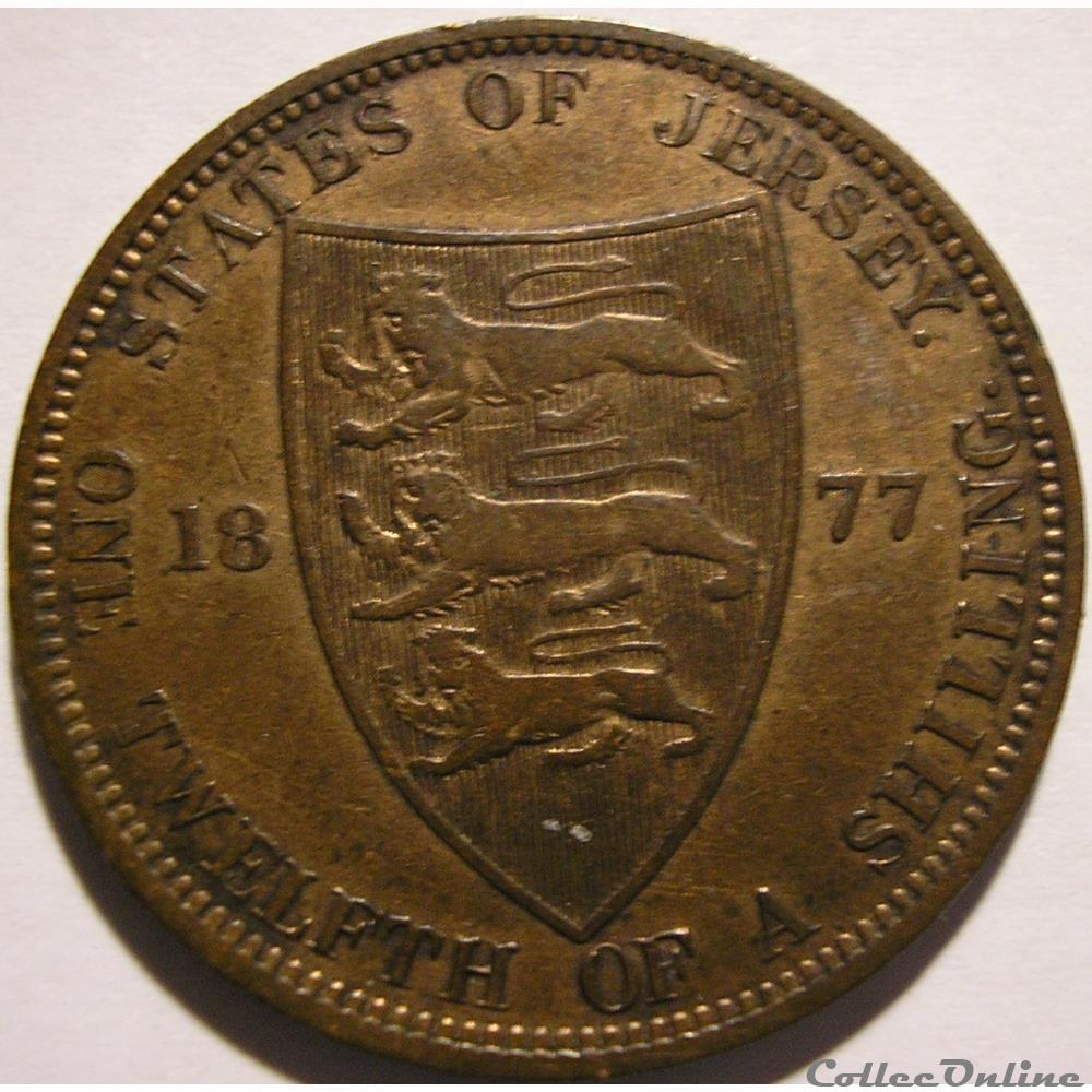 Victoria - 1/12 Shilling 1877 H - Jersey (ex.2) monnaie monde victoria 1 12 shilling 1877 h jersey ex 2