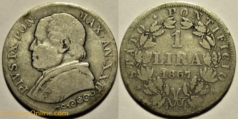 Pio IX Papa 1 Lira 1867 Anno XXII Vaticano Monedas Mundo pio-ix-papa-1-lira-1867-anno-xxii-vaticano-monedas-mundo
