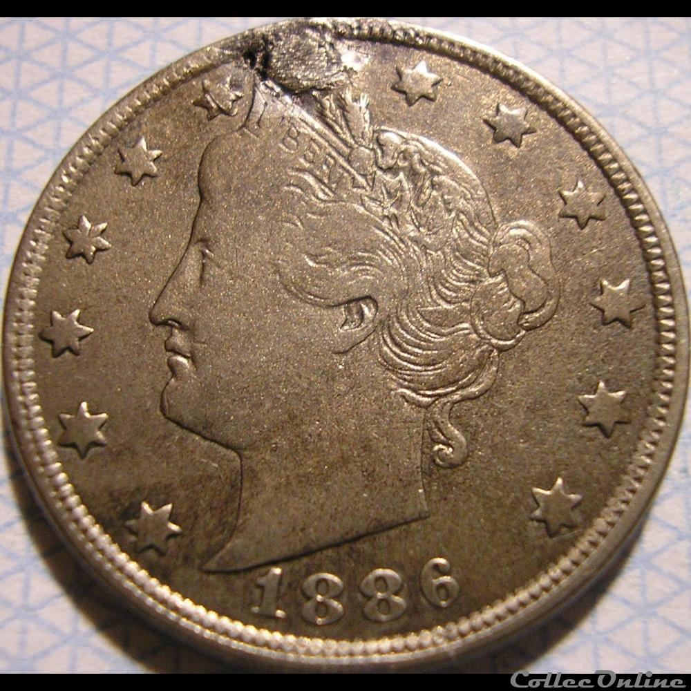 1886 5 Cents (ex.2) 3 monnaie monde etat uni 1886 5 cents ex 2