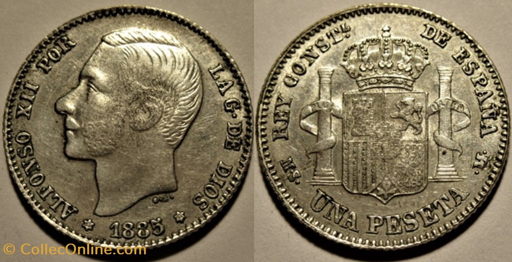 1885 - 1 Peseta - Alfonso XII de España - Falsa monnaies monde espagne 1885 1 peseta alfonso xii de espana falsa