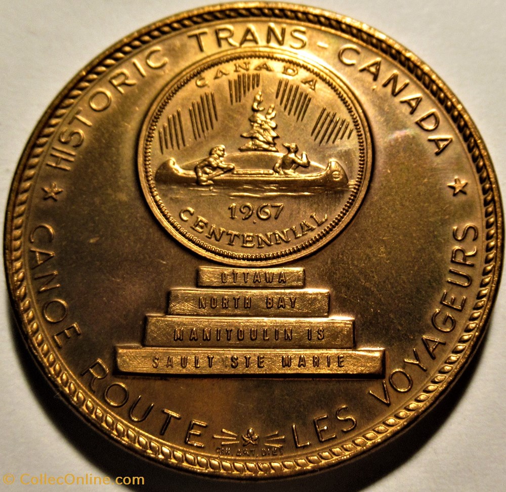 Historic Trans-Canada, Ottawa - Two Dollars Token 1967, Canoe Route 2 monnaies jetons mereaux historic trans canada ottawa two dollars token 1967 canoe route