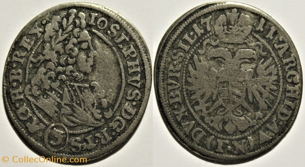 monnaies europe medievale saint empire romain germanique 1711 silesia 3 kreuzer joseph i holy roman emperor
