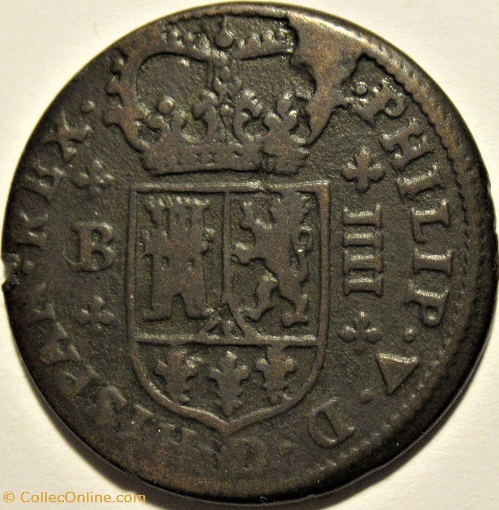 1720 Burgos, 4 Maravedis - Felipe V 2 monnaies monde espagne 1720 burgos 4 maravedis felipe v