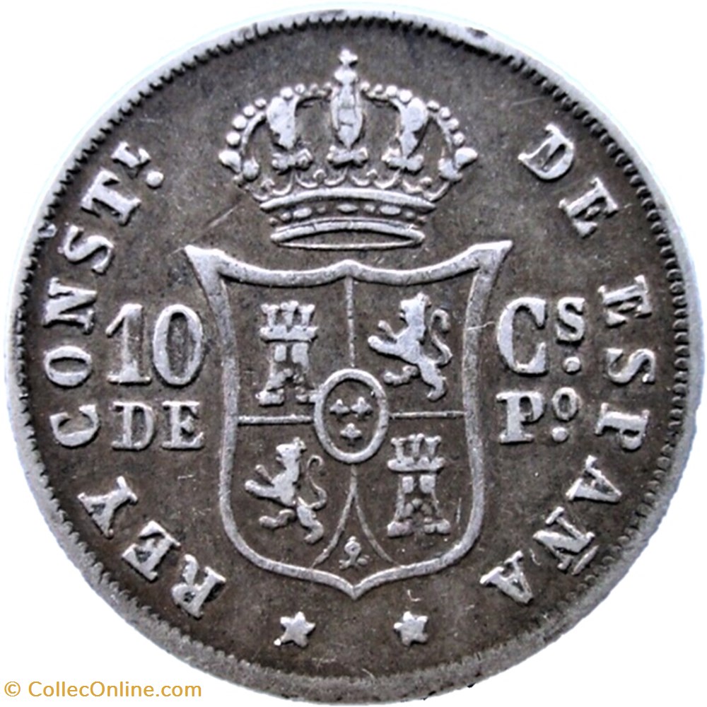 1885 Filipinas - 10 Céntimos de Peso - Alfonso XII de España 3 monnaies monde philippines 1885 filipinas 10 centimos de peso alfonso xii de espana