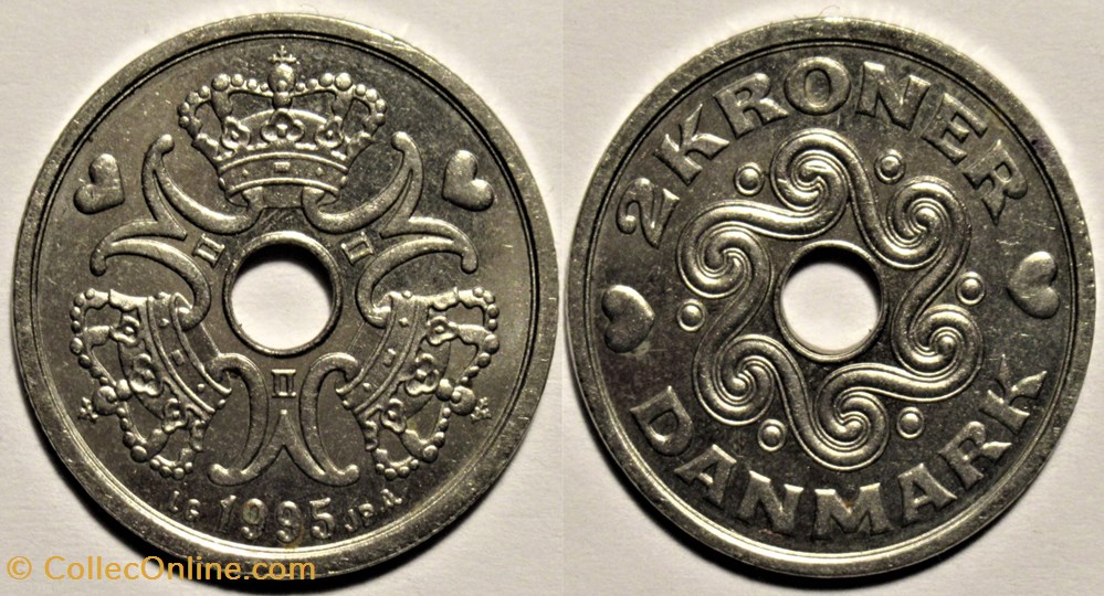 Margrethe II of Denmark - 2 Kroner 1995 monnaies monde danemark margrethe ii of denmark 2 kroner 1995