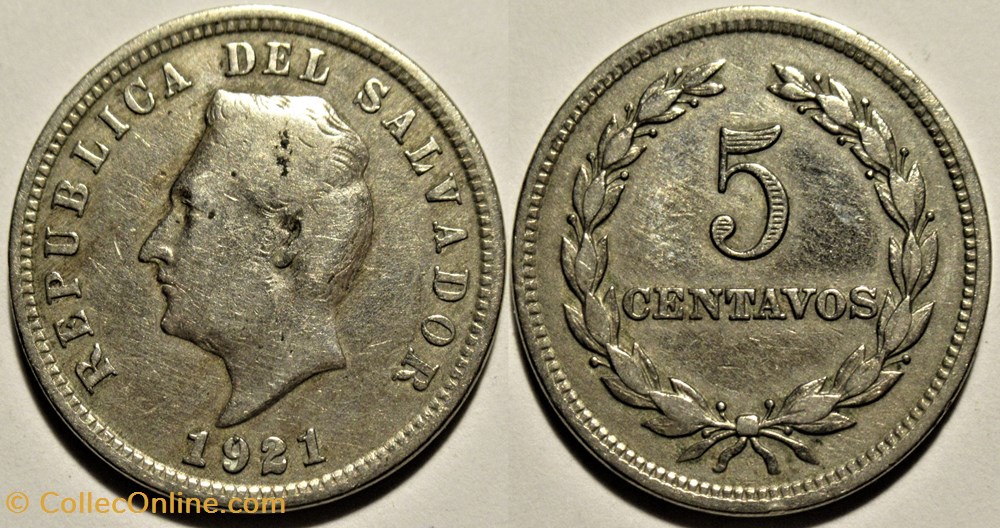 El Salvador - 5 Centavos 1921 monnaies monde argentine el salvador 5 centavos 1921
