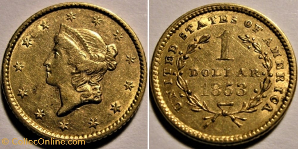 1853 Liberty Head One Dollar monnaies monde etats unis 1853 liberty head one dollar